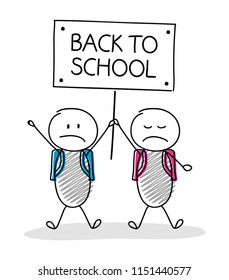 School banner with cartoon stickmen. Vector.