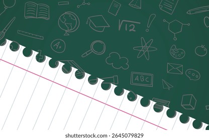 School banner with doodles hand drawn school supplies, stationery. Vector