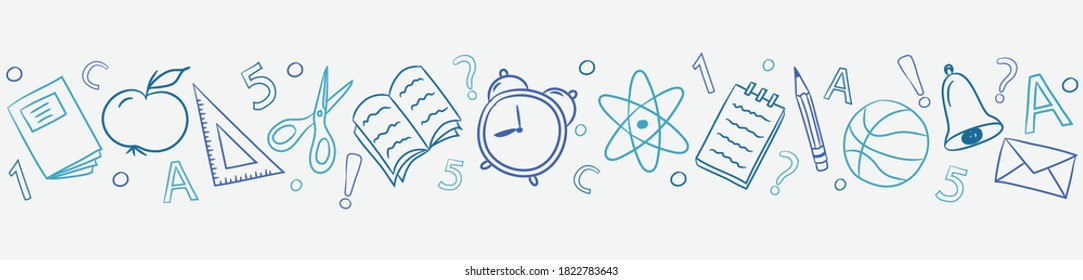 School banner with funny doodles. Vector