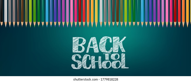 School banner or header. Colorful highlighters on green background. 3d realistic illustration. 