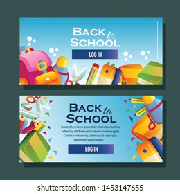 school banner horizontal school supplies vector illustration