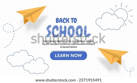 School banner with paper planes concept. Bavk to school, 1 September. Landing page design. International day of knowledge. Education and training, learning. Cartoon flat vector illustration