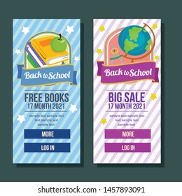 school banner vertical book big sale flat style vector illustration