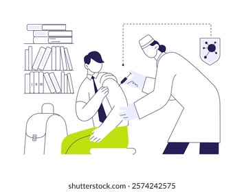 School based vaccinations for teens abstract concept vector illustration. Doctor making injection of vaccine for student at school, public health medicine, preventative care abstract metaphor.