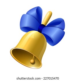 School bell with blue bow. Vector illustration