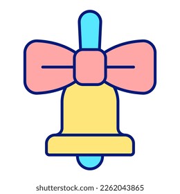 School bell with bow - icon, illustration on white background, color style