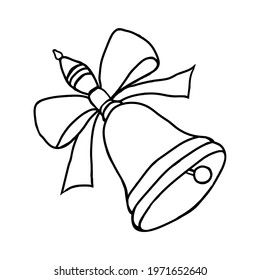 A school bell with a bow on a white background, doodle.The vector bell can be used in school designs.