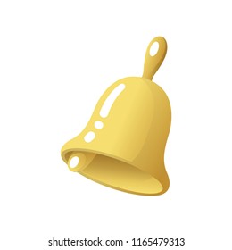 School bell icon, back to school concept. Yellow ringing bell. Isolated on white background. Vector illustration.