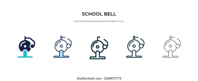 school bell icon in different style vector illustration. two colored and black school bell vector icons designed in filled, outline, line and stroke style can be used for web, mobile, ui