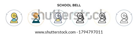 School bell icon in filled, thin line, outline and stroke style. Vector illustration of two colored and black school bell vector icons designs can be used for mobile, ui, web