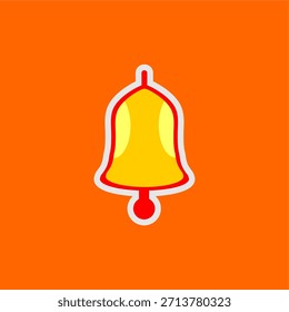 Ilustração do ícone da campainha da escola. Ilustração vetorial do símbolo da campainha. Campainha de mão com sombra isolada no plano de fundo laranja. Design de ícone de sino de mão.