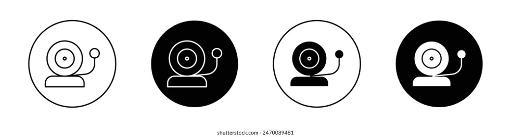 School bell icon set. fire bell vector symbol. emergency electric alarm ring sign in filled and outlined style.