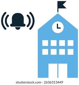 School bell icon vector for class alert and time signals. Ideal for schedule notification, campus alarms, and academic timing visuals.