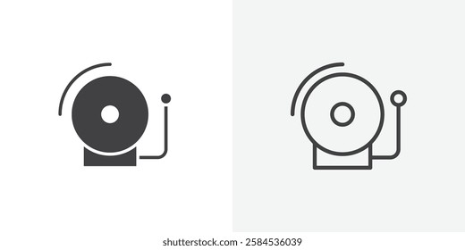 School bell icons vectors illustrations in black fill and liner versions