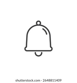 Ícone da linha School Bell. Contorno ícone vetor de um clássico sino pendurado com um clapper. Esse símbolo de ícone é ideal para alertas, períodos escolares e anúncios.
