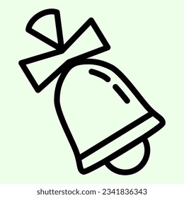 School bell line icon. Retro and vintage handbell with ribbon outline style pictogram on white background. Study and Education signs mobile concept web design. Vector graphics.