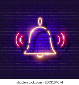 School bell neon sign. Last call, graduation glowing icon. Vector illustration for design. School concept.
