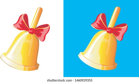 A school bell with a red bow.