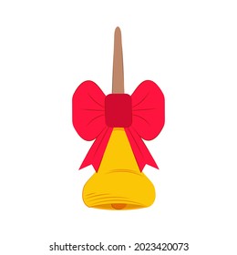 School bell with red bow isolated on white background. Vector flat illustration. Back to school. 