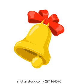 School bell with red bow. Isolated icon pictogram. 