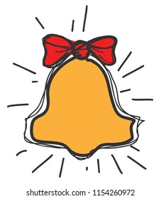 School bell with red bow knot drawing icon. Isolated on white vector illustration