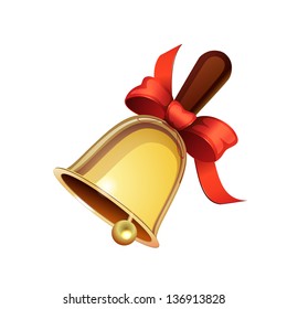 School bell with red ribbon isolated on white background