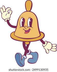 
School bell retro groovy mascot character