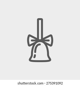 School bell with ribbon icon thin line for web and mobile, modern minimalistic flat design. Vector dark grey icon on light grey background.