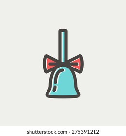 School bell with ribbon icon thin line for web and mobile, modern minimalistic flat design. Vector icon with dark grey outline and offset colour on light grey background.