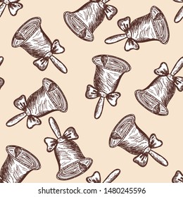 School Bell Seamless. Back To School Sketch Doodle Design. Vector Illustration.