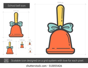 Icono de línea vectorial de campana escolar aislado en fondo blanco. Icono de la línea del timbre escolar para infografía, sitio web o aplicación. Icono escalable diseñado en un sistema de cuadrícula.