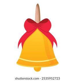 School bell in yello and orange color with red ribbon. Vector Design