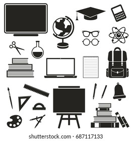 school black icons set isolated on white