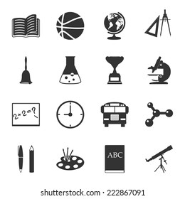 School black and white flat icons set