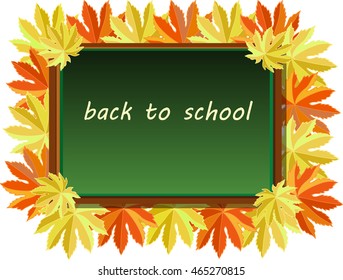 school blackboard with autumn leaves.vector illustration