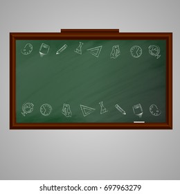 School blackboard with blank area. Vector illustration.