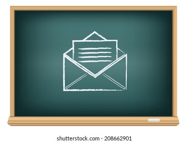 The school blackboard and chalk written open envelope