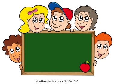 La pizarra escolar con niños - ilustración vectorial.