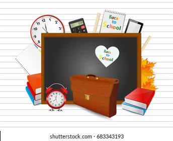 School blackboard with school equipment.