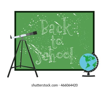 School blackboard. Globe and telescope. Back to school. Vector illustration.