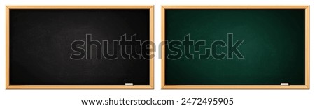 School blackboard. Green and black board with wooden frame and chalk. Realistic blank blackboards with chalk dirt texture. Classroom, restaurant menu vector template