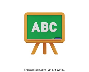 School blackboard icon with duster and chalk icon 3d rendering vector illustration