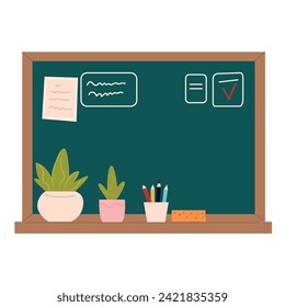 School blackboard on white background. Vector illustration in flat style.