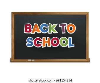 School blackboard with paper letters. Black chalk board isolated on white background. Back to school vector illustration. Eps 10