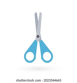 School blue open scissors. Art and craft tool. Back to school. Vector illustration, flat design