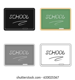 School board attribute. School board is green. There is a chalk on the board.Blackboard with chalk icon in cartoon style vector symbol stock illustration.