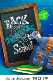 School board with backpack and books. Vector illustration back to school.