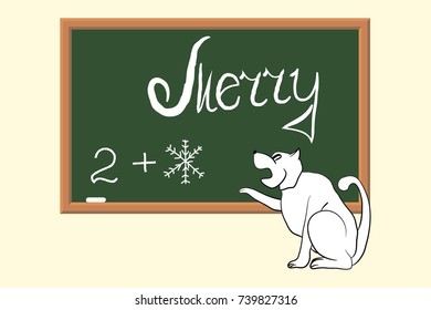 The School Board Before Christmas.. Comic Congratulations from the Doggie. The Poster in a Flat Style. Vector Illustration