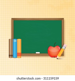 School board and books, pencil and apple 