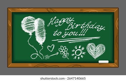 School board with chalk inscription - Happy Birthday to you. Greeting card, poster. Vector illustration